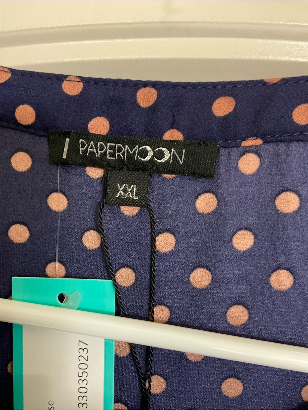 NWT Papermoon Navy & Pink Polka Dot Flutter Sleeve Blouse Size XXL - Picture 3 of 8